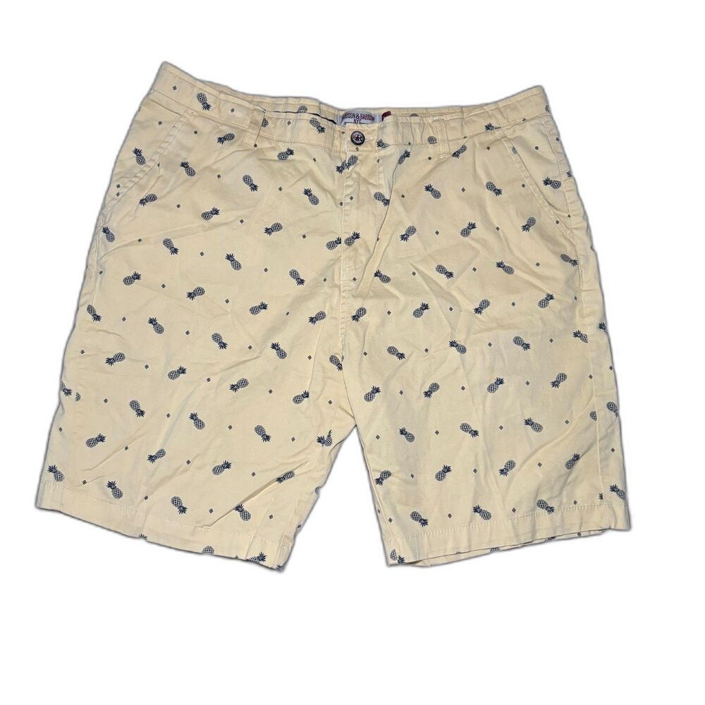 Hudson & Barrow Mens Yellow Chino‎ Pineapple Yacht Club Shorts 36